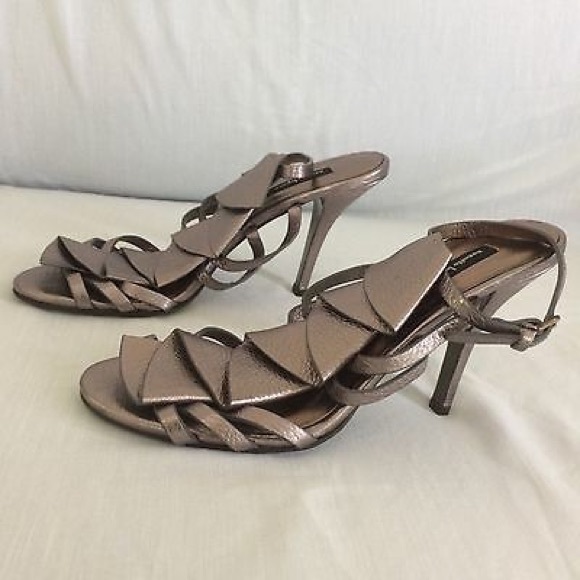 Nanette Lenore Heels Sandals Purple Leather Ruffle - Picture 3 of 8